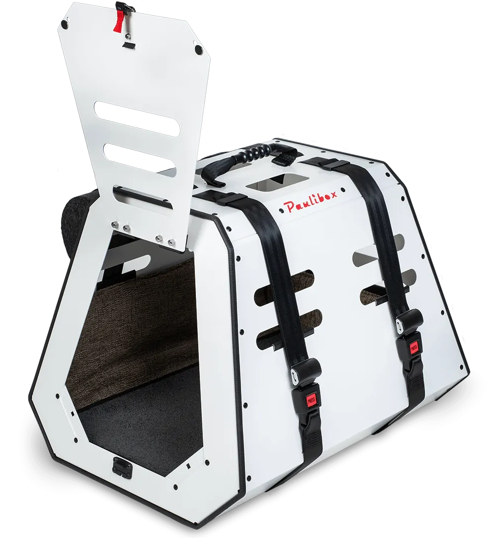 Paulibox Alu-Hundetransportbox mit geöffneter Klappe